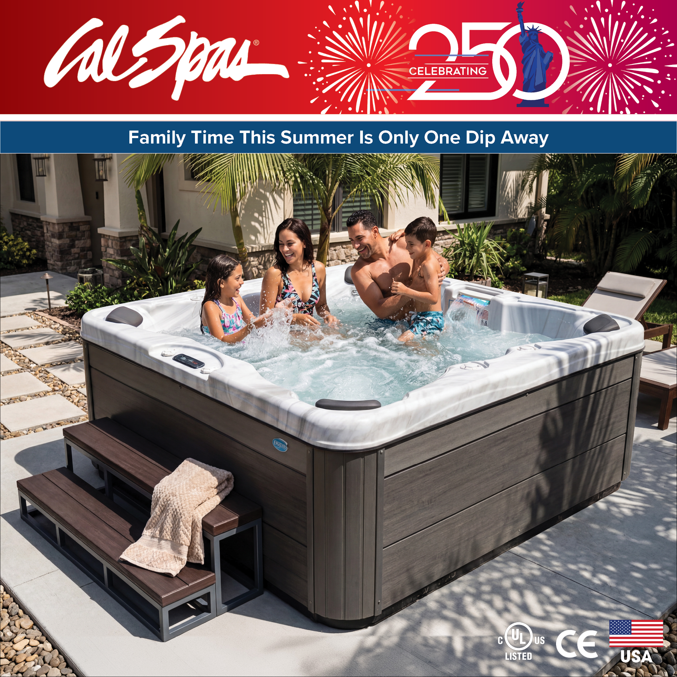 Calspas hot tub being used in a family setting - Burbank